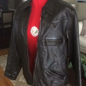 Black leather motorcycle jacket